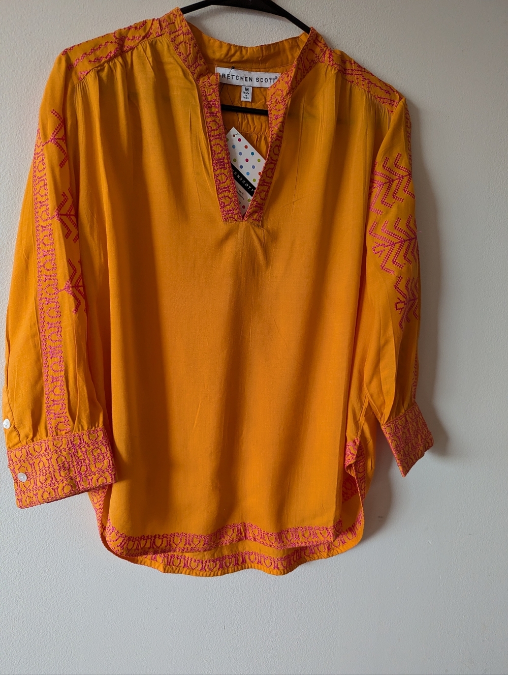 NWT Gretchen Scott Designs Orange Tunic with Pink Embroidery TPEMKY Medium M